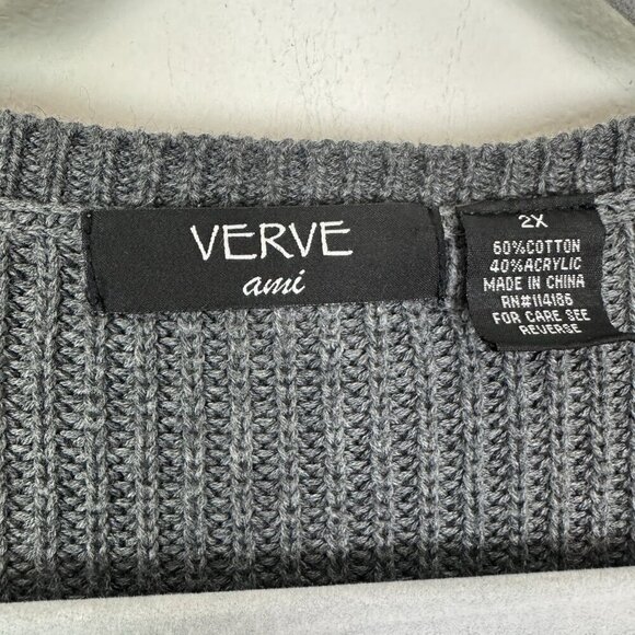 Verve Ami Woman’s Gray Knit Zip Up Cardigan Size 2X Flaws - Picture 3 of 4